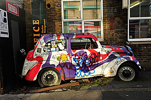 老爷车,涂鸦,伦敦,英格兰,英国