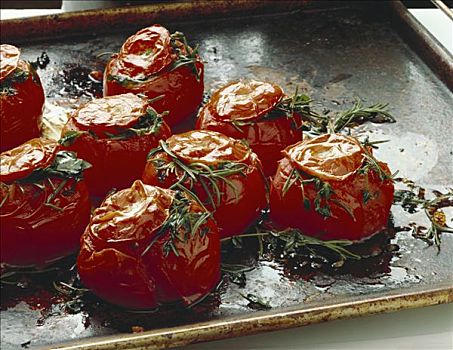 牛排西红柿,烤盘