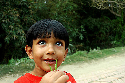 孩子,青椒,乡村,达卡,孟加拉,一月,2009年