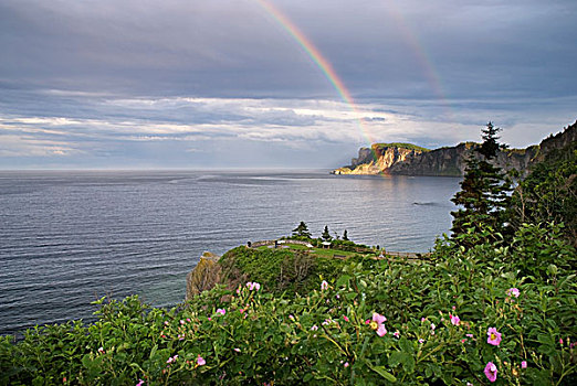 一对,彩虹,海边,悬崖,魁北克,加拿大