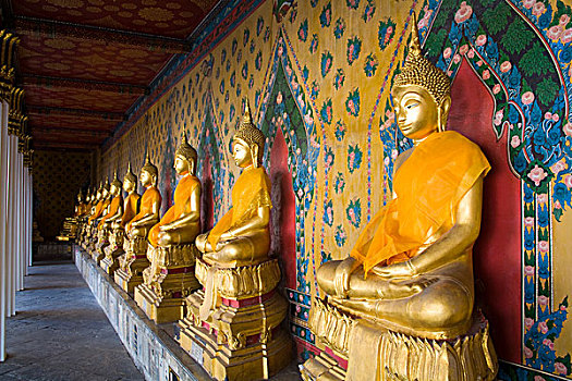 雕塑,佛,排列,郑王庙,曼谷,泰国