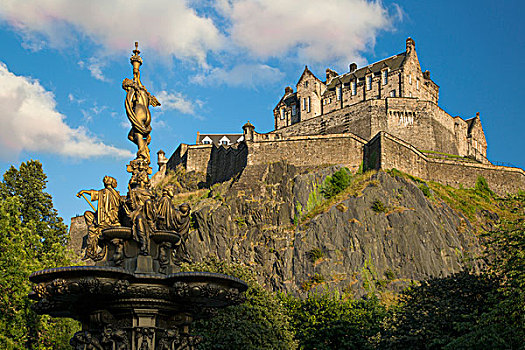 喷泉,王子,街道,花园,老,爱丁堡城堡,苏格兰