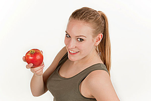 年轻,女人,拿着,苹果