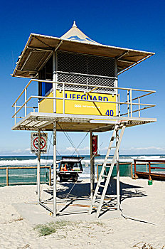 救生员,暸望,塔,海滩,冲浪者天堂,黄金海岸,昆士兰,澳大利亚