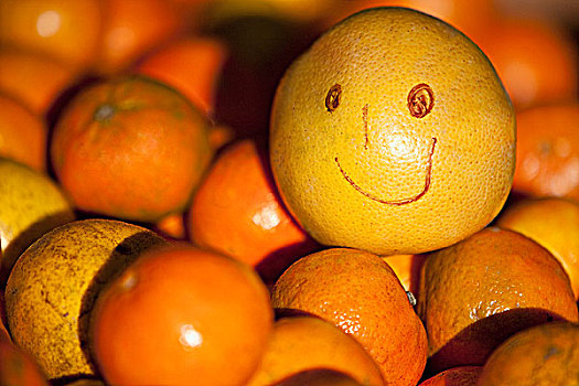 橙色,笑脸,市场货摊