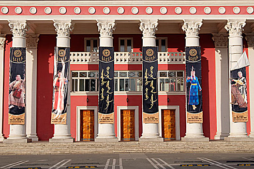 亚洲,蒙古,乌兰巴托,国家戏院,马,头部,柱子