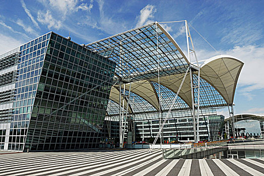透明,屋顶,现代,办公室,建筑,慕尼黑机场,巴伐利亚,德国,欧洲