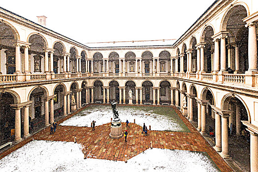 院落,敬意,宫殿,下雪,米兰,伦巴第,意大利北部,意大利