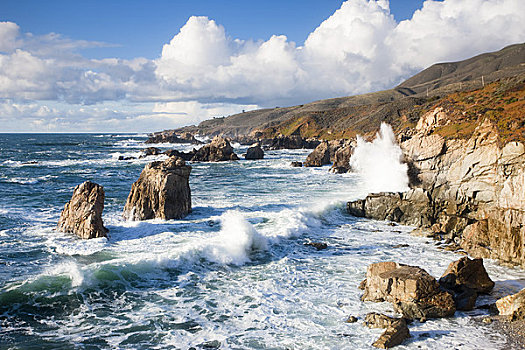 波浪,岩石海岸,州立公园,加利福尼亚,美国