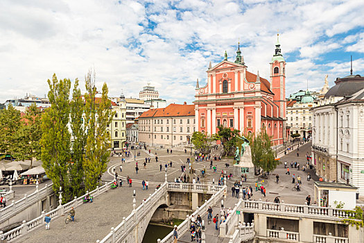 广场,圣芳济修会,教堂,卢布尔雅那,斯洛文尼亚,欧洲