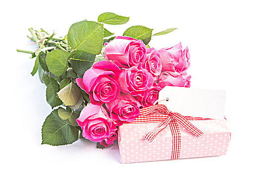 花束,玫瑰,靠近,礼物,留白,卡,白色,桌子