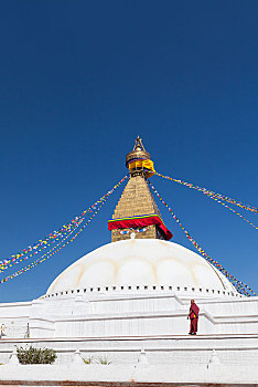 僧侣,佛教,佛塔,博达哈大佛塔,加德满都,尼泊尔,亚洲