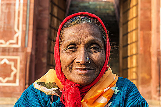 女人,头巾,德里,印度