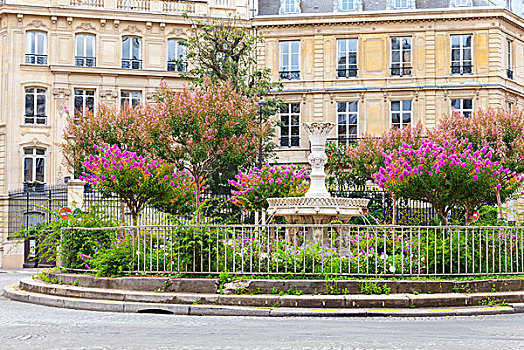 老,喷泉,彩色,花,地点,巴黎,法国