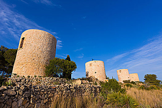 老,砖石建筑,风车,阿利坎特,西班牙
