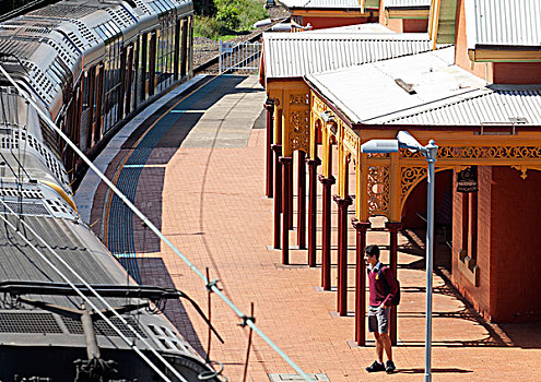 男学生,乘坐,车站,悉尼,澳大利亚