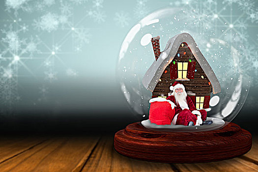 圣诞老人,坐,雪中,球体