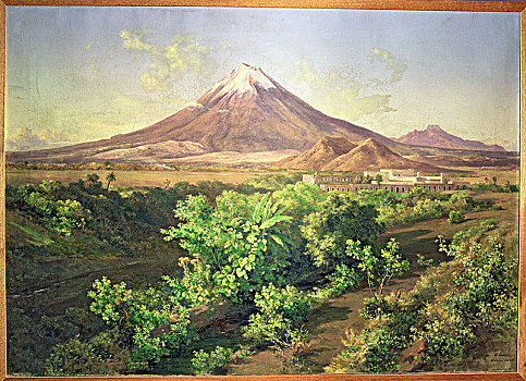 墨西哥,风景,火山,顶峰,油画,玛丽亚