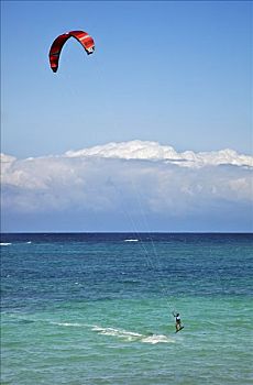 肯尼亚,蒙巴萨,风筝冲浪手,技能,跳跃,清晰,水,印度洋,海滩
