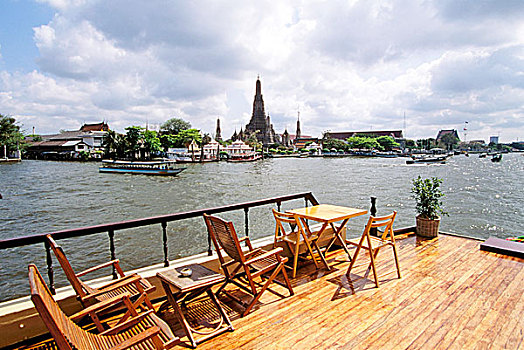 风景,河,船,建筑,庙宇,甲板,曼谷