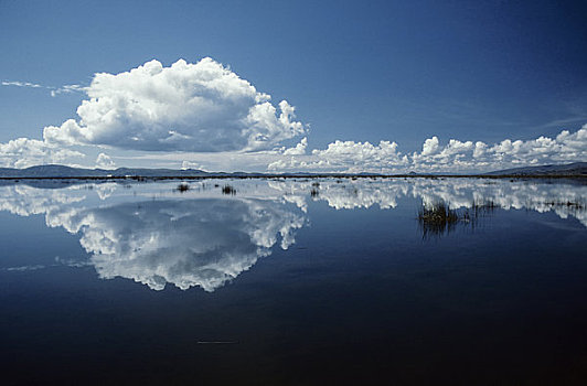 秘鲁,提提卡卡湖,云,反射