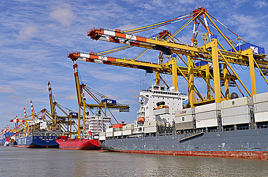 集装箱船,起重机,码头,集装箱码头,不来梅港,不莱梅,德国,欧洲