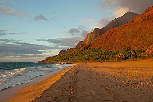 日落,海滩,纳帕利海岸,考艾岛,夏威夷
