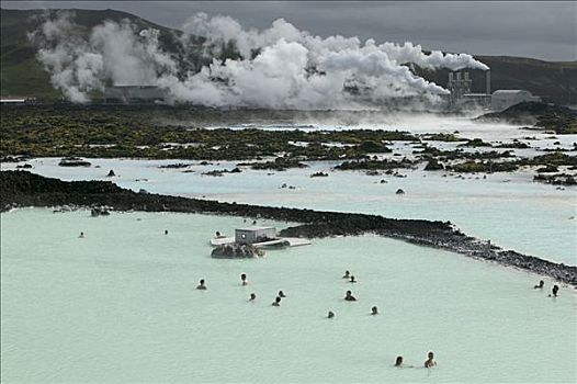 游客,湿透,蓝色泻湖,水疗,地热发电站,冰岛