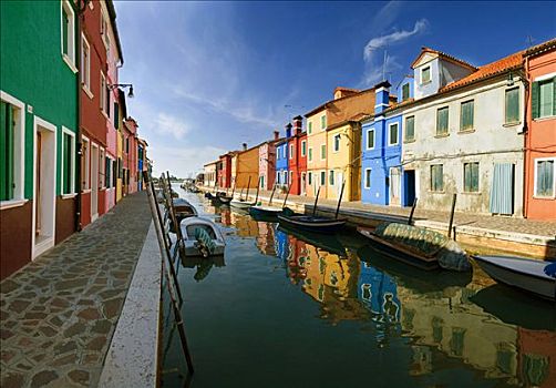 全景,城市,多彩,涂绘,房子,运河,布拉诺岛,威尼斯,意大利,欧洲