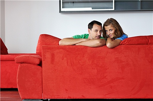 幸福伴侣,放松,红色,沙发