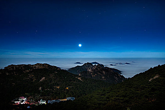 光明顶,黄山酒店,雪景,黄山,月色