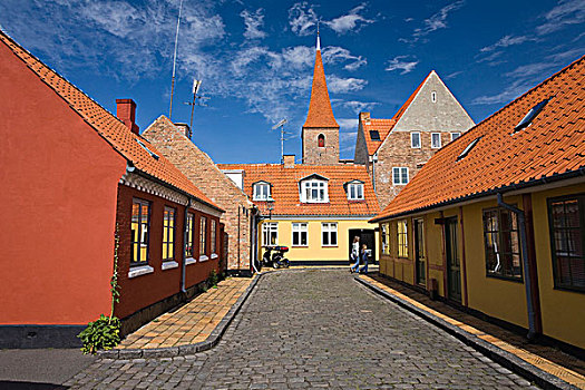 街道,房子,教堂,丹麦,欧洲