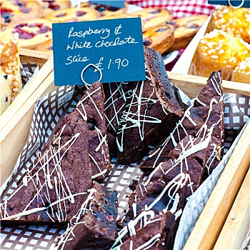美味,树莓,巧克力蛋糕,切片,英国,市场