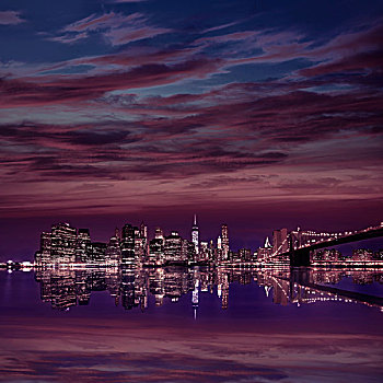 布鲁克林大桥,日落,纽约,曼哈顿,美国