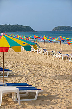 沙滩伞,椅子,卡隆海滩,普吉岛,泰国