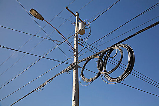 电线杆,路灯,电线,线缆,勒奴地耶地区,魁北克,加拿大