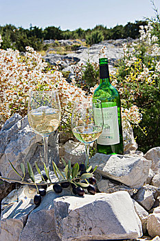 瓶子,白色,葡萄酒,玻璃,帕格,岛屿,达尔马提亚,克罗地亚,欧洲