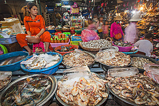 柬埔寨,收获,市场一景,海鲜,展示