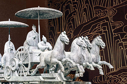 古代車馬雕塑，山東省淄博市齊文化博物館