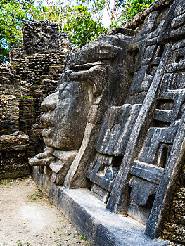玛雅,场所,面具,庙宇,遗迹,橙色,走,地区,尤卡坦半岛,伯利兹,中美洲