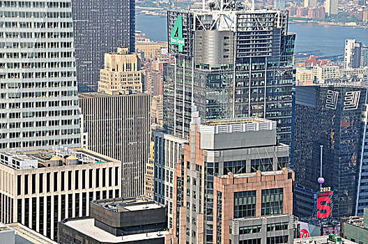 眺望台,洛克菲勒中心,市区,曼哈顿,建筑,四个,时代广场,中心,纽约,美国,北美
