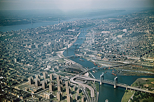 俯拍,皇后区,布朗克斯,曼哈顿,东河,哈得逊河,纽约,美国,八月,城市,历史