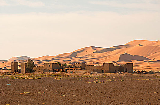 堡垒,边缘,沙漠,沙子,沙丘,撒哈拉沙漠,梅如卡,摩洛哥,非洲