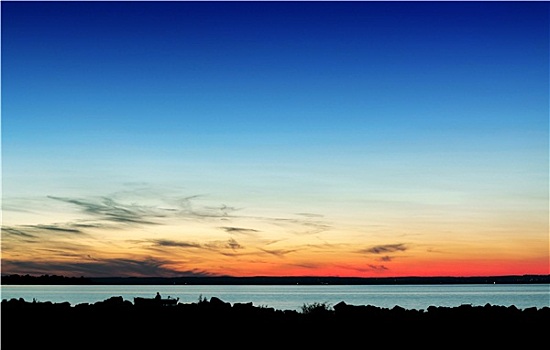 日落,巴拉顿湖,匈牙利