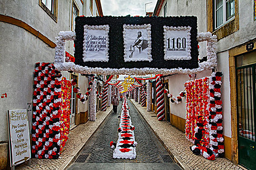 葡萄牙,街道,托马尔,装饰,纸,花,节日,托盘