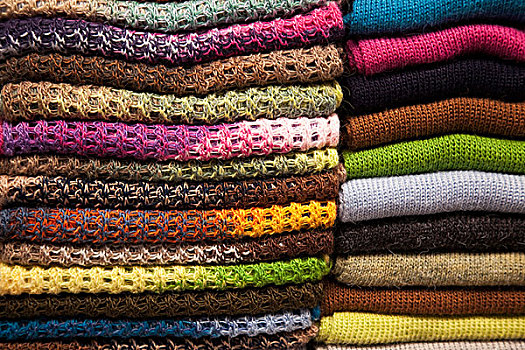 南美,秘鲁,一堆,彩色,纺织品,羊驼,毛织品