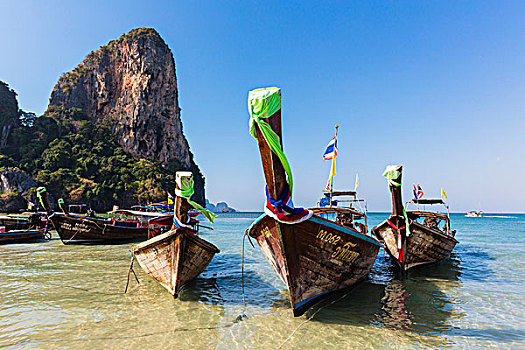 船,锚定,海滩,东方,甲米,省,泰国