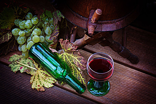 红酒,葡萄酒,叶子,葡萄,长颈瓶,正面,葡萄酒桶