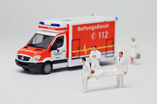 微型,医护人员,小雕像,担架,玩具,救护车