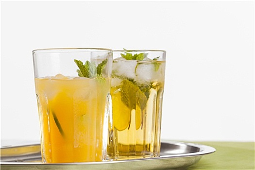 清爽,冷却,夏日饮料,自制,柠檬水,橙汁